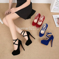 Sexy Women Men Strappy High Heels Suede Drag Queen Crossdresser Shoes Plus Size