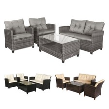 Outsunny 4 Piece Rattan Garden Furniture Set, Settee with Cushions Metal + Polyester