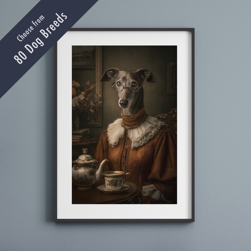 Funny dog tea party print - tea,
