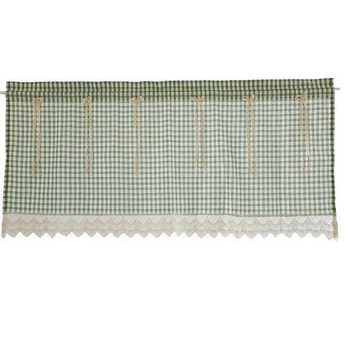 Green gingham cafe curtain - cafe,