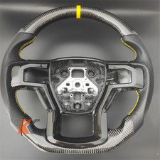 Carbon Fiber Black Leather Yellow Stripe Steering Wheel for 2010-2015 Ford F-150