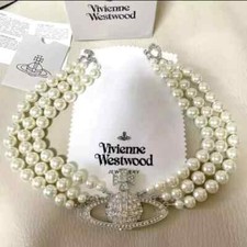 Vivienne Westwood Necklace Triple Pearl Choker Silver and  gold   IN BOX  UK