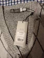 Mint Velvet Grey Argyle Cardigan – Size L – New With Tags – Luxury Soft Knit