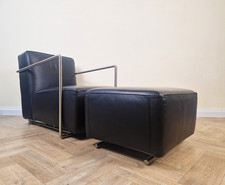 Antonio Citterio Flexform Leather & Chrome Reclining Lounge Chair With Ottoman