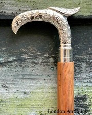 STYLISH SILVER CHROME DERBY MEN WALKING STICK CANE BROWN HARDWOOD SHAFT STICK