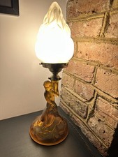 20/30s vintage Art Deco amber glass Walther Sohne Lady Lamp w/ flame shade. Rare