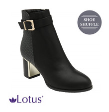 Lotus Cindy Heeled Ankle Boots With Mirror gold Detailing Black Navy Zip Up