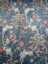 Velvet Curtains MORRIS & Co "Seaweed" in Indigo PAIR William Morris Pencil Pleat