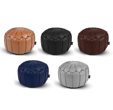 Faux Leather Round Moroccan Beanbag Pouffe Seat Bean Bag Footstool Piped Edges