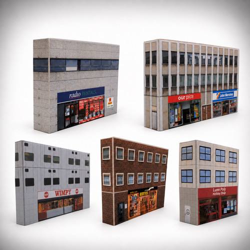 Gauge buildings retro - buildings, shops