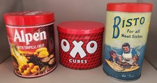3 Tins Vintage Alpen, Oxo, and