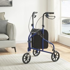 3-Wheel Folding Mobility Walker Lightweight Mobility Aid with Lockable Brakes
