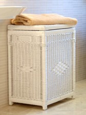 white wicker laundry basket / rattan toy chest / linen bin / storage trunk