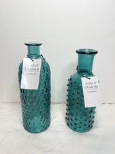 2pcs Set Teal Blue Honeycomb Glass Decorative Vase Bottle Table Ornament Gift