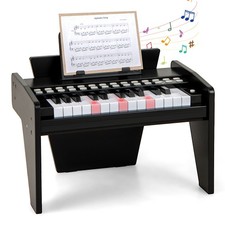 COSTWAY 25 Lighted Keys Kids Piano Keyboard Mini Digital Piano Wooden Toy-Black
