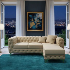 Ark Future Chesterfield Chaise Longue Corner Sofa – 3 Seater Luxury Velvet Couch