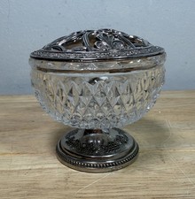 Vintage Grenadier England Crystal Cut Glass Rose Bowl Silver Plated Mounts & Lid