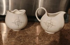 HALLCRAFT FANTASY EVA ZEISEL SUGAR & CREAMER, LID, ATOMIC MCM