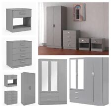 Grey Gloss Bedroom Furniture Set Chest of Drawer Bedside Table Mirrored Wardrobe