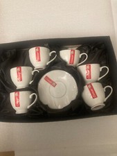 Set of 12 Tea/Latte Cups 2.25” & Saucers White & Red fine porcelain boxed new
