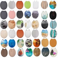 18" UNIVERSAL BATHROOM MDF WC TOILET SEAT NOVELTY EASY FIT +FITTINGS WOODEN W/C