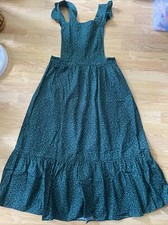 Zara Women’s Dungaree pinafore midi Dress Green Flowers Size L Bnwt 
