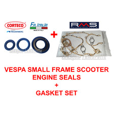 Vespa Small Frame Scooter ENGINE OIL SEALS + GASKET SET German / Italian Corteco