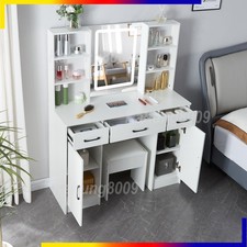 Large Dressing Table With LED Light Mirror Drawers and Vanity Stool Makeup Desk
