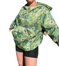 Zara Quilted Puffer Popover Jacket Hood Green Floral Oversized S