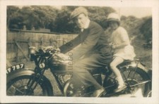 1930's Man & Child Sat On Rudge Whitworth Motorcycle 2.5 x 1.5 inches