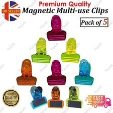 5 X Neon Magnetic Multi Use Clips Fridge Magnets Large Bulldog Clips Notes Memos
