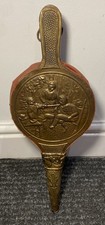 Antique Brass & Leather Fireplace Bellows Embossed Decorative Plate Early 20th C