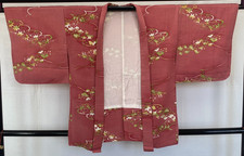 Japanese Vintage Kimono Haori Jacket Silk Pink Tumugi Traditional Authentic 33in