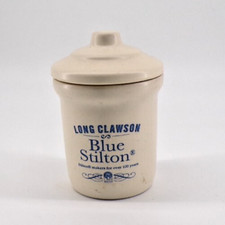 Ceramic Jar with Lid Blue Stilton Cheese London Pottery Long Clawson Empty VGC