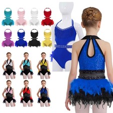 Girls Tulle Skirted Leotard Latin Jazz Dance Bodysuit Costume Lyrical Dancewear