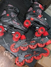 Roller Derby Boys Black Red Inline Quad Combo Skates Size 3-6 Adjustable