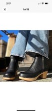 Swedish Hasbeens Zip It Emy Black Leather Clog Boots Round Toe Size 41 / 9.5 NEW