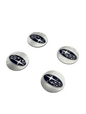 SET OF 4 SUBARU WHEEL CENTER CAPS SILVER BLUE LOGO 2.36" 28821SA030X