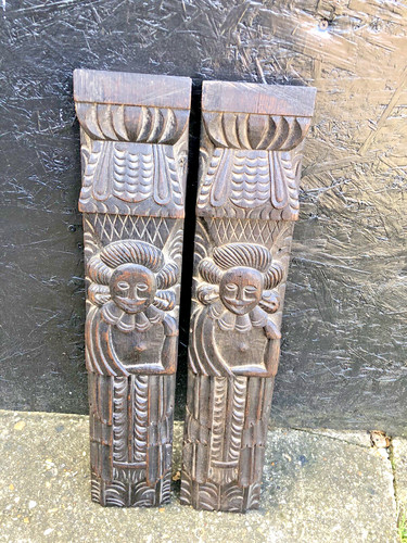 Antique carved oak corbels - oak,