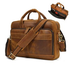 Vintage Men Briefcase Large Cowhide Genuine Leather Business Travel Shoulder Bag