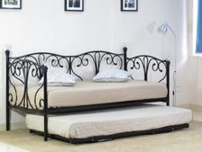 2ft6, 3ft Day Bed with Crystal Finials in Black or White with Trundle & Mattress