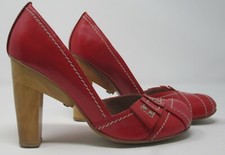 Harlot size 3 (36) red leather round toe court shoes with wooden high heels