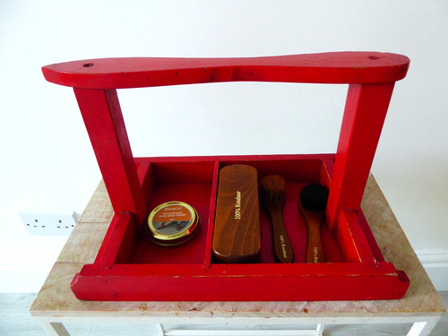 Vintage wooden shoe shine box - shine,