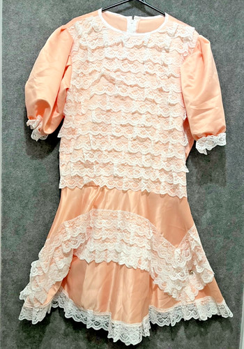 Peach satin lace sissy - lace, dress