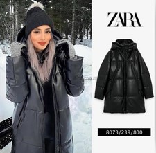 Zara Black Faux Leather Puffer