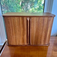 Vintage EA LTD Teak Tambour Door Cabinet – MCM Wall or Tabletop Storage