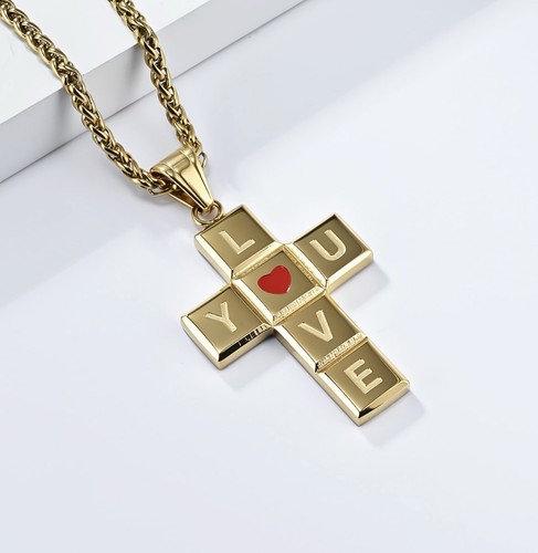 9ct gold crucifix love - gold,