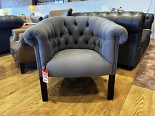 MODERN HANDMADE TUB CHAIR IN PEWTER GREY FABRIC CHESTERFIELD CHAIR
