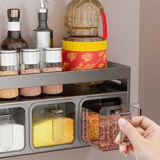 3 4 5 Drawers Wall-Mounted Spice Rack & Condiment Holder Organizer Storage Shelf