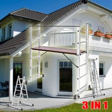 Multi Purpose Step Scaffolding Ladder W/Wheels Aluminium Working Platform